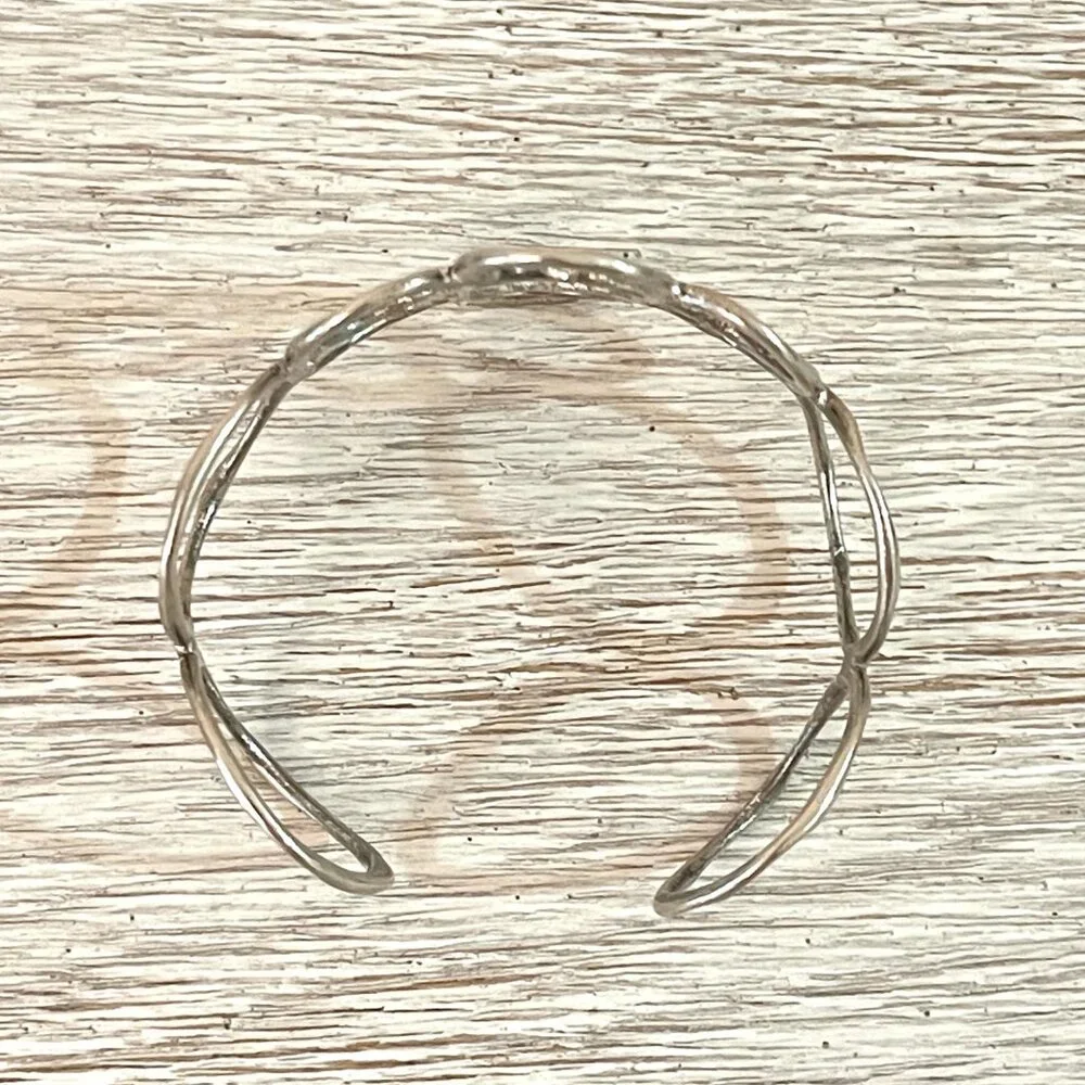 Cuff Bracelet Wide Silver Circles Adjustable Metal